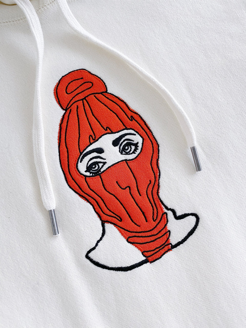 "Lady in Mask" Hoodie in Cream