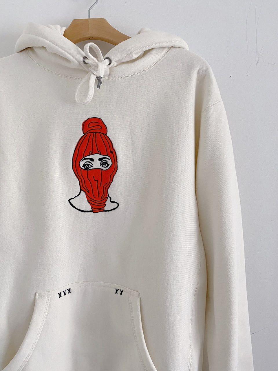 "Lady in Mask" Hoodie in Cream